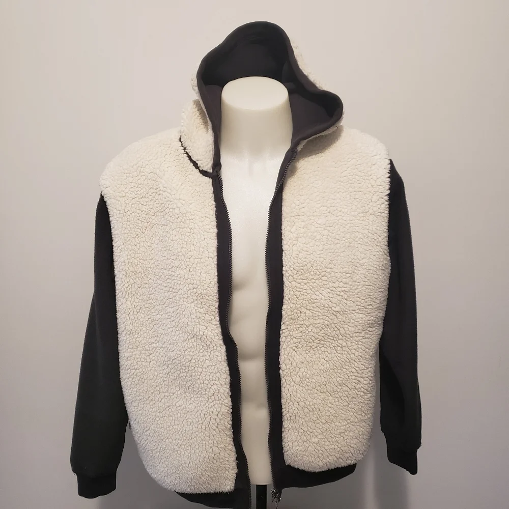Abercrombie & Fitch Y2K Men's Sherpa Lined Full Zip Gray Hooded Jacket Size M. - Picture 6 of 10